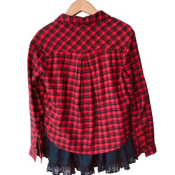 BDG Louie Flannel Plaid Lace Layered Red & Blue shacket XS - Picture 5 of 11